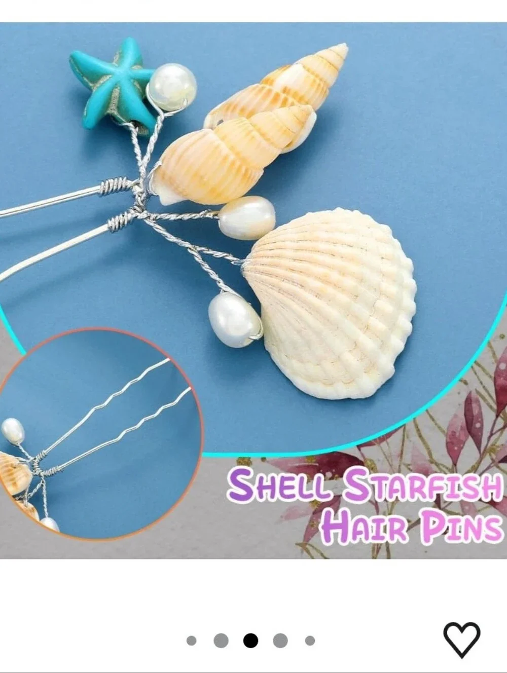Mermaid Seashell Hair Pins - White & Turquoise Beach Bridal Hair Accessories